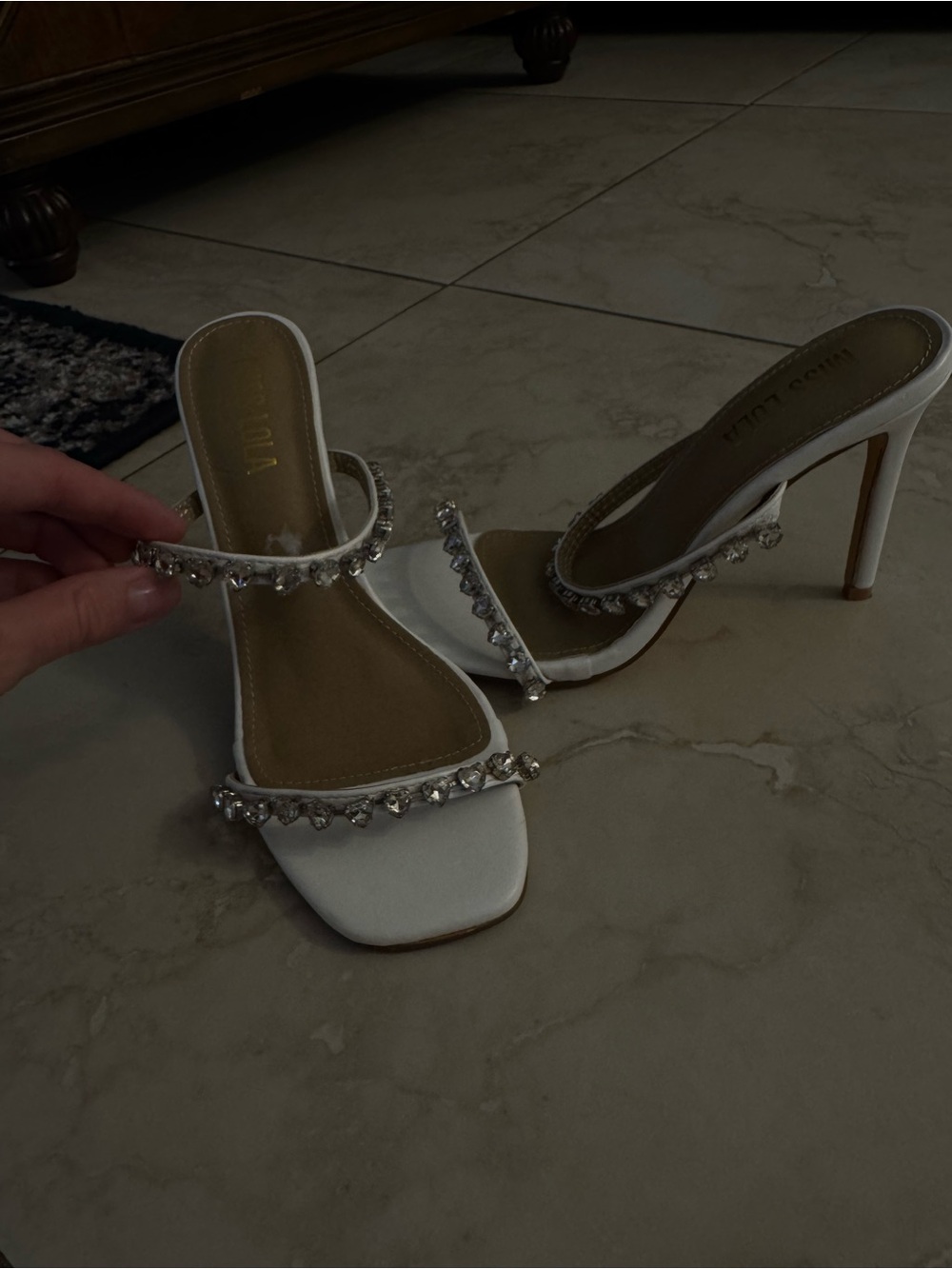 Miss Lola White Crystal-Embellished High Heel Sandals